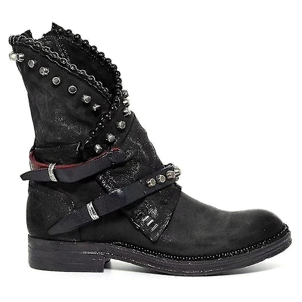 Gotiske Punk Studded Ankelstøvler for Kvinner43 Svart
