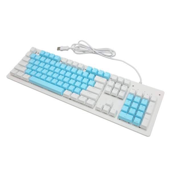 Speltangentbord USB 104 tangenter mekanisk brytare RGB bakgrundsbelyst 4,9 fot kabel trådbundet tangentbord för stationär bärbar dator brun brytare (blå vita tangentbord)