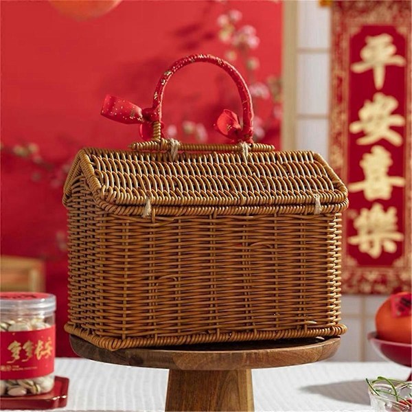 Rattan Husformet Kurv med Låg, Høstfletkurv