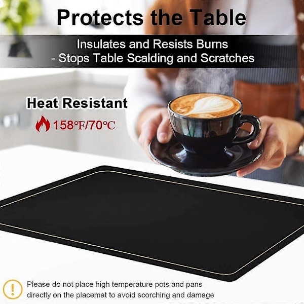 Svarta Placemats för Matbord Set om 6, Vattentäta Avtorkningsbara PU Läder Bordstabletter Inomhus, Tvättbara Köksbordsunderlägg för Påsk Thanksgiving Jul