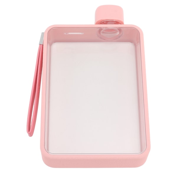 Platt vattenflaska plast läckagesäker transparent fyrkantig bärbar A5 papper vattenflaska 380ml rosa