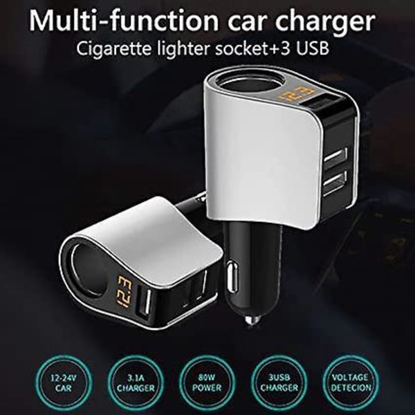 Ny Mini USB Multi-Laddare USB-Laddare - 3 USB - 5V /3.6A - Voltmeterfunktion LED-Display Batteri - Universell Kompatibilitet (3usb) Silver