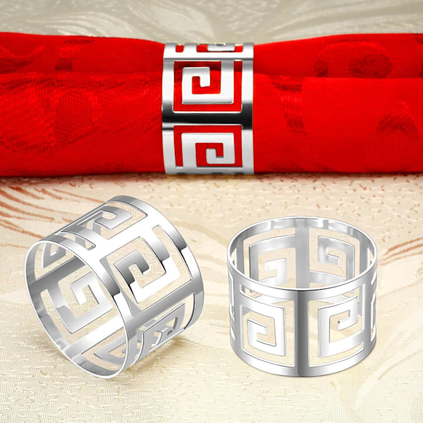 Silverfärgade Servettringar Set - 12 st, Elegant Borddekoration för Bröllop, Fest, Födelsedag och Familjesammankomster