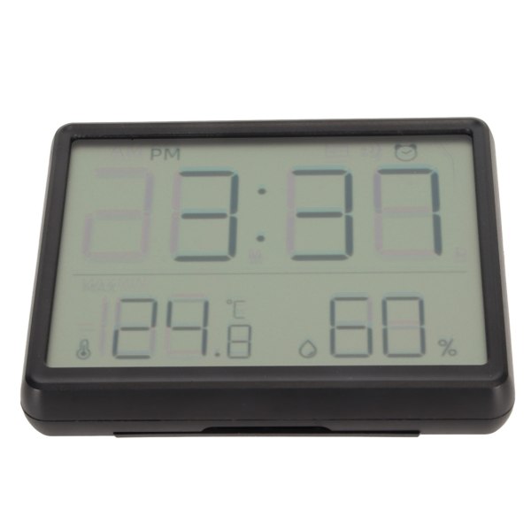 Digital väckarklocka med temperatur-fuktighetsdisplay Väggmonterad digital klocka med stativ Magnetisk svart
