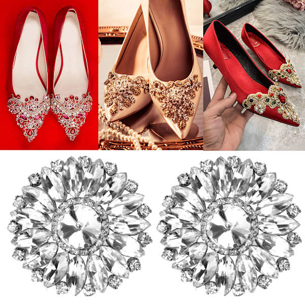 2 stk Rhinestone Crystal Applique Sy On Faux Pearl Patch for Clothes Shoes Bag (#1)