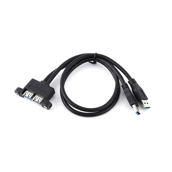 Kombineret dobbelt USB 3.0 han til hun forlængerkabel med skruemonteringshuller til panel
