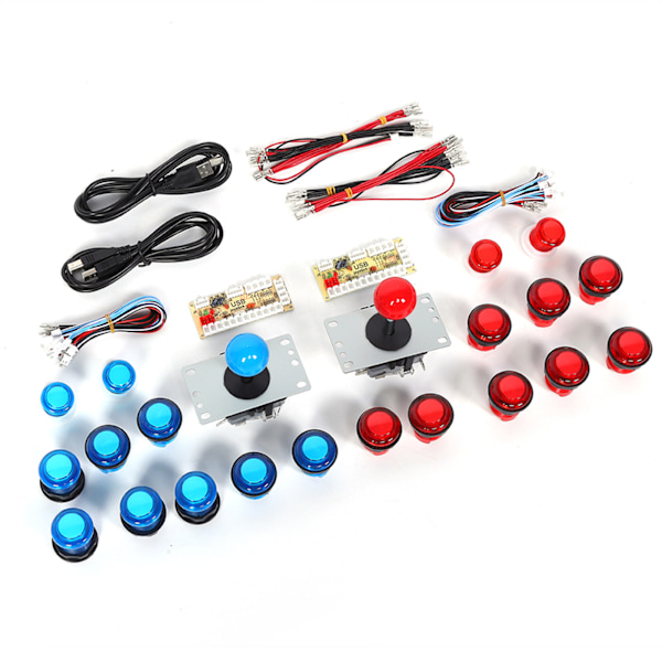 DIY Arcade Joystick Kit USB Chip Controller 5V med oplyste trykknapper Ingen forsinkelse (rød blå)