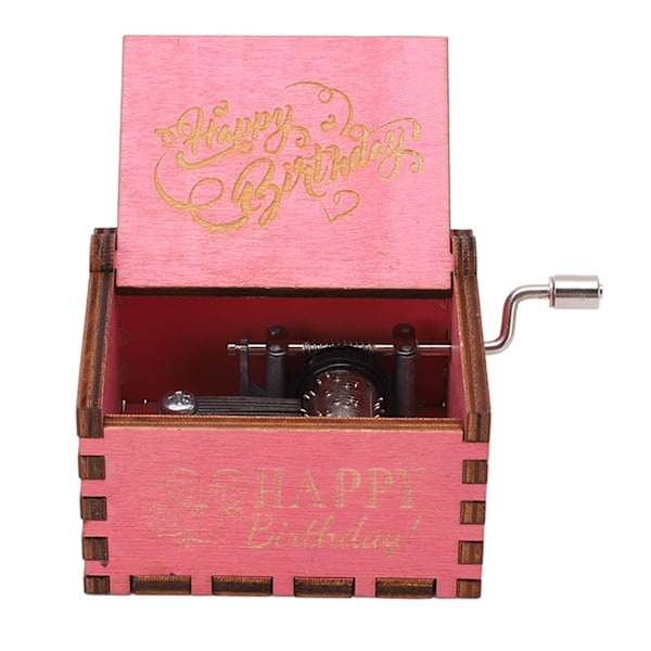 Hand Cranked Music Box Mini Portable Vintage Style Pink Engraved Hand Cranked Wooden Music Box Gift for Birthday