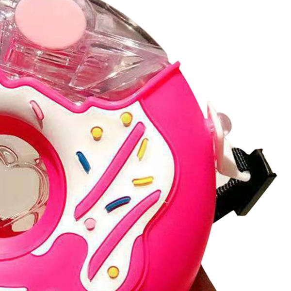 Donut Vattenflaska Söt Form Färgglad PC Värmebeständig Bärbar Småbarn Drickflaska med Rem Rosa Godis 380ml