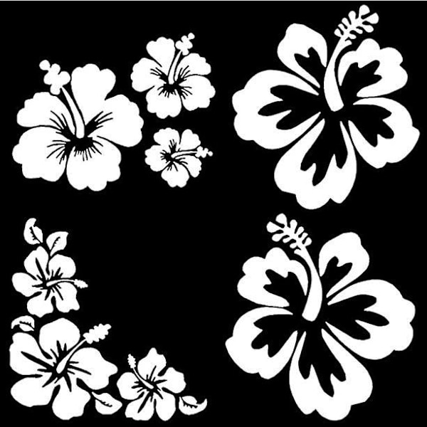 Hibiskusblommor Bildekaler Hawaiianska Dekaler Vit Vinyl Bil Exteriör Dekoration för SUV Lastbil Motorcykel Dörrar Väggar Laptop (200×190mm)
