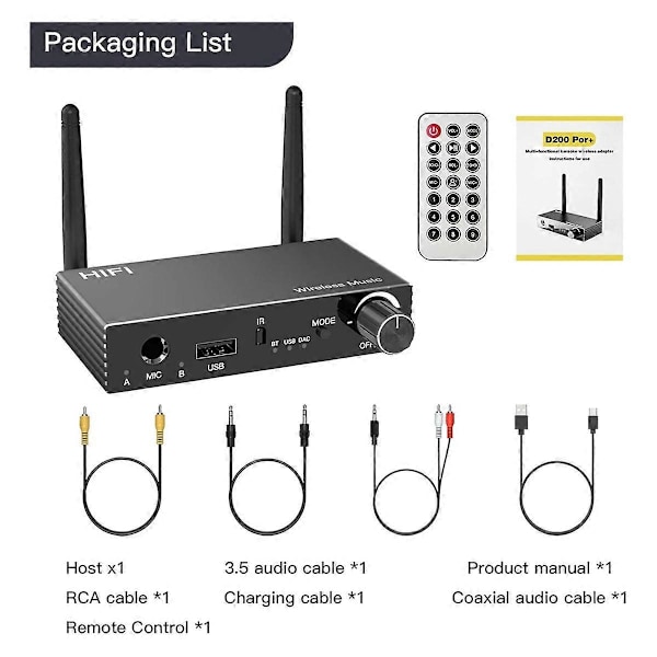 Bluetooth 5.3 Audio Adapter Mottaker, for Hjem Stereo/Headset/Høyttaler