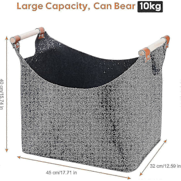 Filt Vedkurv med Håndtak Innendørs Utendørs Peis Vedsekk Vedholder (45x32x40cm) TA