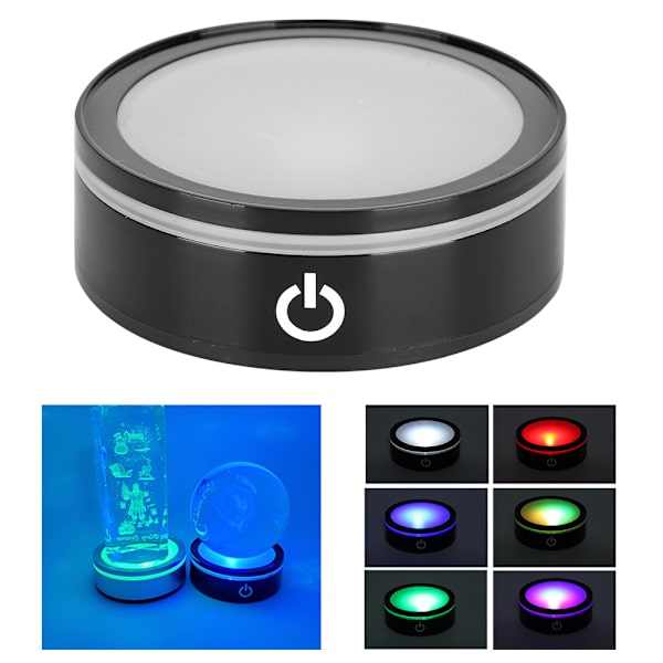 LED Bas Kristall Svart Flat Touch Multi Mode Färgglad Vitt Ljus 3D Inre Carving Laser Base