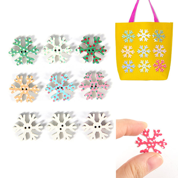 100 st träknappar blandad färg snöflinga DIY hantverk sy knappar scrapbooking dekor blandad färg