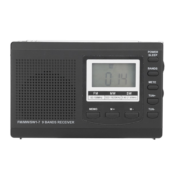 HRD-310 Bærbar Radio Mini Stereo FM/MW/SW-mottaker med digital klokke 3,5 mm øretelefon