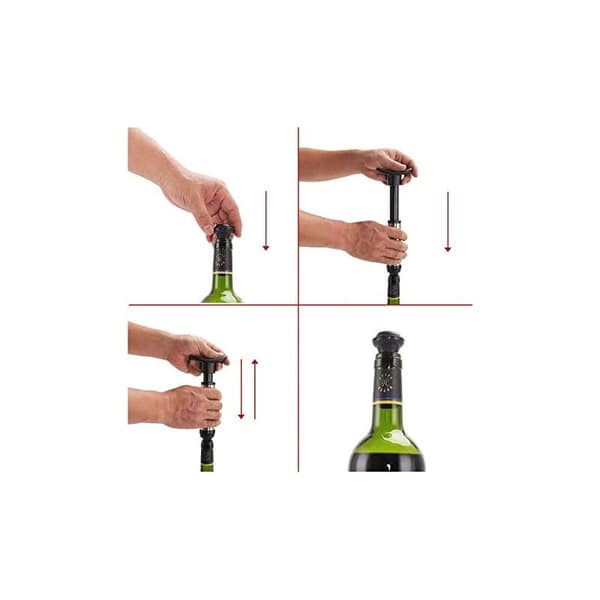 Memkey – Vakuumvinpumpe i rustfrit stål – Fjerner luft for optimal konservering – 4 propper inkluderet – Til standardflasker