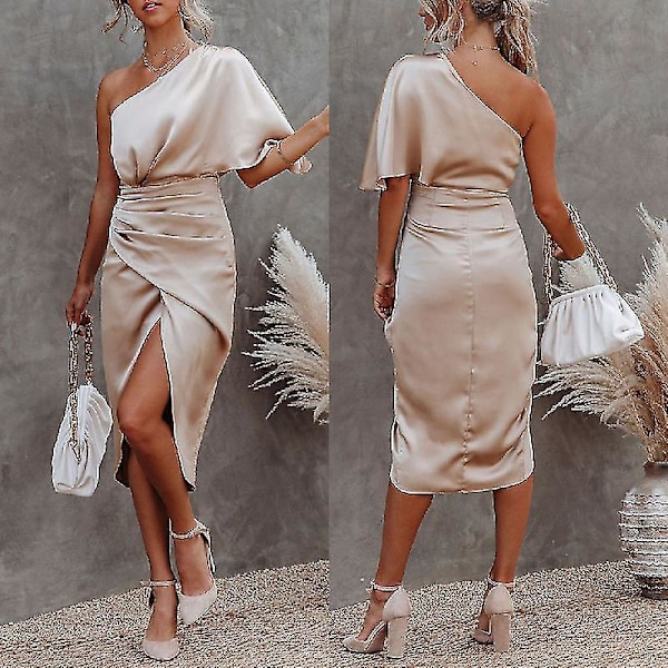 Solid Gold Satin Bodycon Midi Kjole til Kvinder