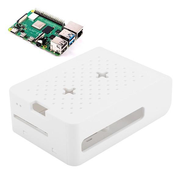 ABS-skyddande fodral skrivbordstillbehör med kylfläkt för Raspberry Pi 4:e generation 4B (vit)