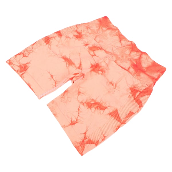 Kvinnors yogashorts med hög midja, snabbtorkande, höftlyftande, tie dye-träningsshorts, orange rosa L