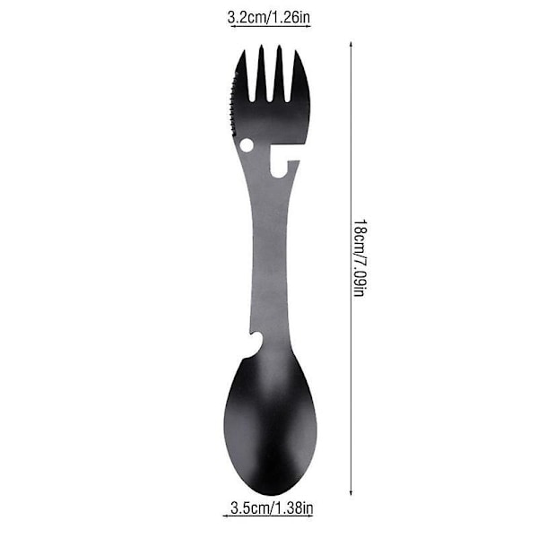 2 Stycken Multifunktionell Gaffel Sked i Rostfritt Stål, 5 i 1 Spork Campingbestick, Lämplig för Camping, Resor, Vandring