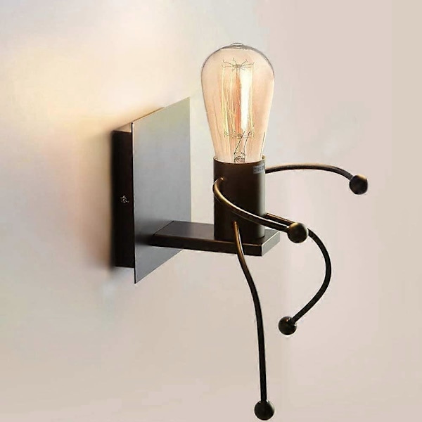 Personlig Vegglampe, Retro Industriell Lampe Kreativ E27 Stue Dekorativt Smijern, Soverom Vegglampe (Sort Enkelt Hode)