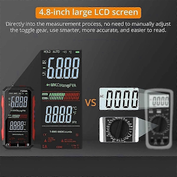USB Multimeteri Digitaalinen Volttimittari 4,8 tuuman LCD-näytöllä Multi Tester Kapasitanssi Resistanssi Taajuus