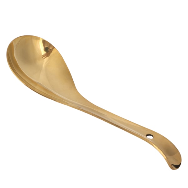 Serveringsske i blankpoleret messing, tyk serveringsske i guld, suppeske, køkkenskeer, L