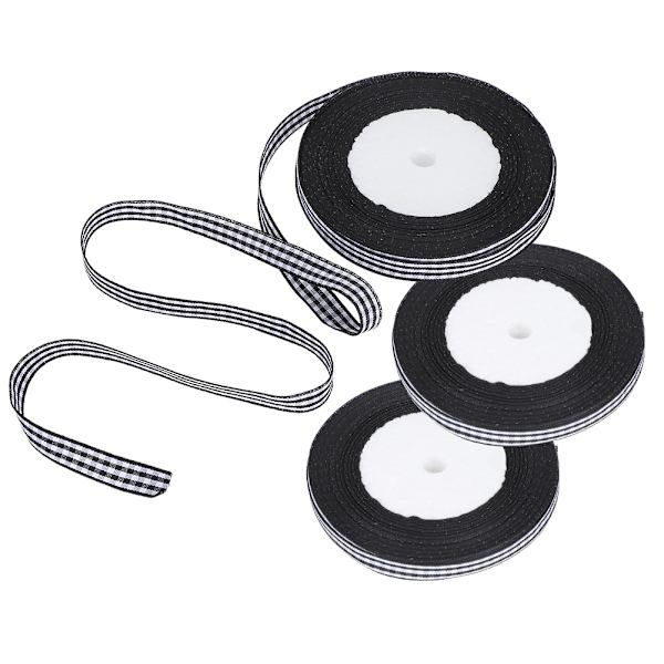 3 rullar schackrutig satinband jul bröllop presentinslagning tårtdekoration 1 cm bredd 25 meter/rulle