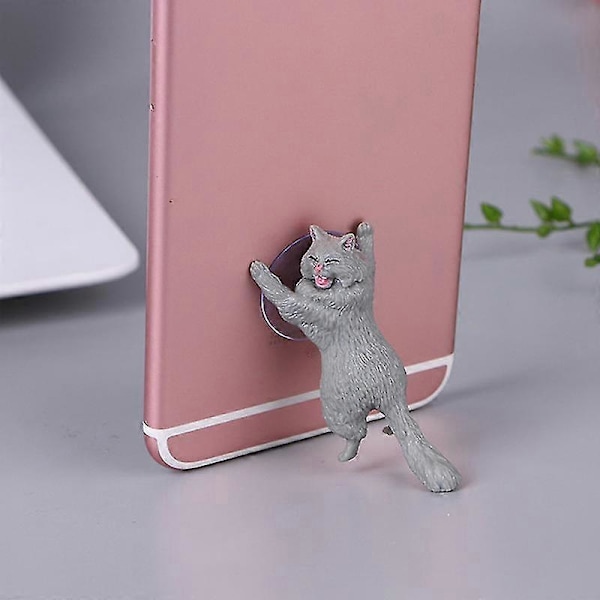 Different Cats Smarttelefon Sugekoppholder Søt Katte Støtte Resin Mobiltelefonholder Stativ Sugekopp Nettbrett Pult Sugekopp Smartphoneholder Juni 6.15 Grå