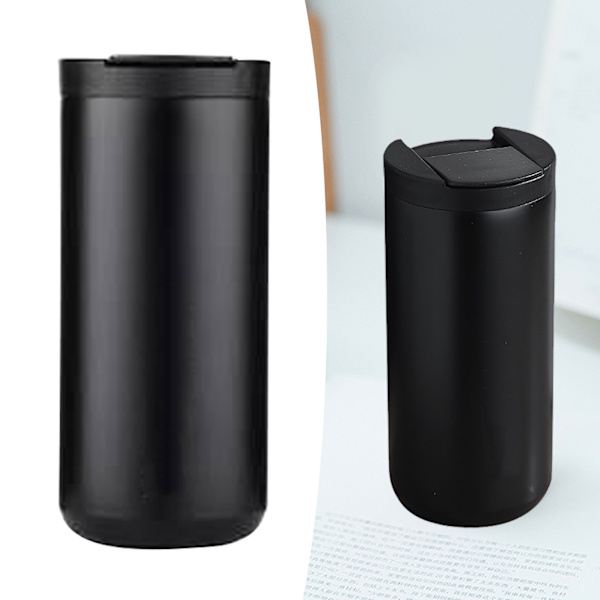 Metallkaffemugg 400 ml Säker Rostfritt Stål Sugrör Design Enkel Modern Isolerad Mugg för Camping Resor Bil Svart