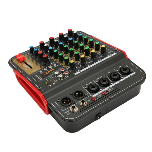Professionel lydmixer Bluetooth USB MP3-afspilning Indbygget DPS-lydcontroller 4-kanals mixer med digitalt display 100-240V EU-stik