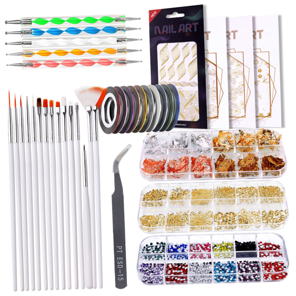 Nail Art Kit Professionel børstedekoration Trådstempling Sticker Nail Design Tool Kit til salon