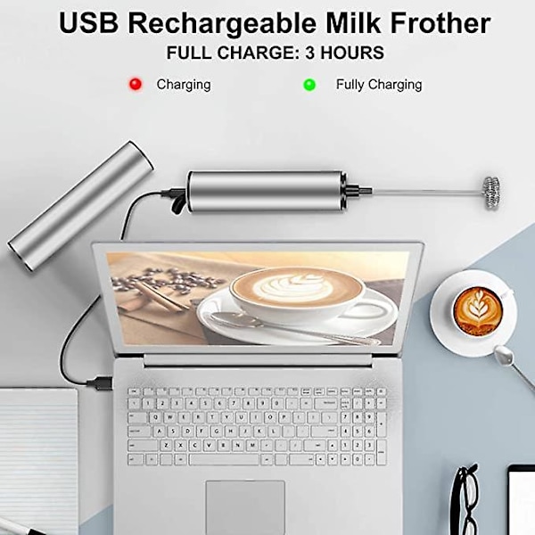 Elektrisk Melkeskummer USB Ladbar Mini - Dobbelt Hode Blender 11.3*4.2*22.5cm