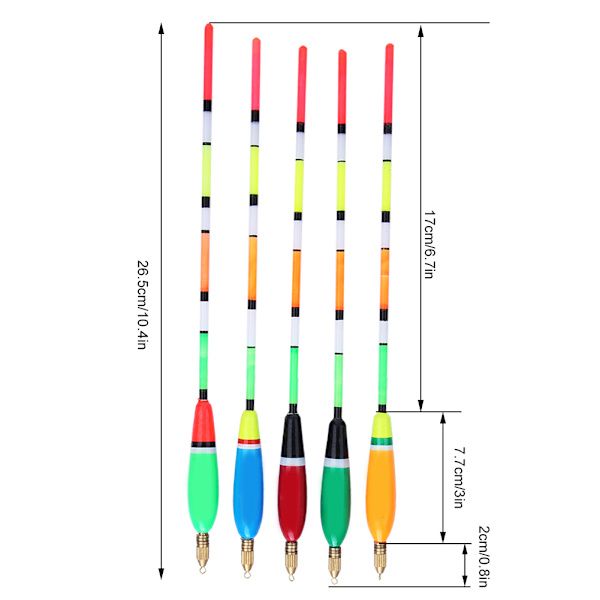 5kpl Monivärinen Balsa-puukalastus kelluva Bobber Bite Indicator -kalastusvälineet (3+2g)