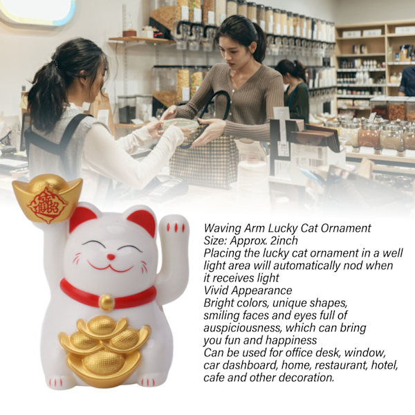 2-tommers solcelledrevet vinkende arm Lucky Cat Ornament Bydende vinkende hånd Rigdom Fortune Cat White