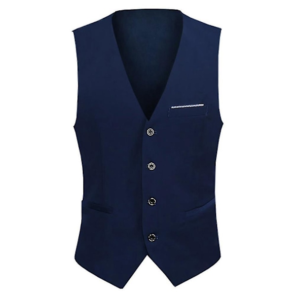 Slank Fit Ensfarvet V-hals Business Vest til Mænd 3XL Navy Blue