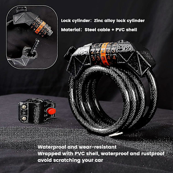 Cykellås tyverisikring, Cykellås tyverisikring hængelås lang 110cm x 11mm kabel tyverisikring med 5 cifre intelligent kode Cykellås tyverisikring høj sikkerhed Leve