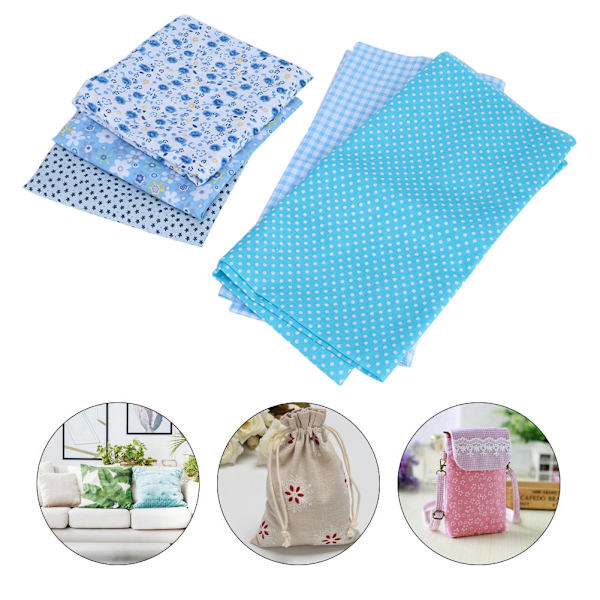 5 st/set DIY tryckt bomullstyg hantverk quiltning sömnadstyger kit 50x50cm blå