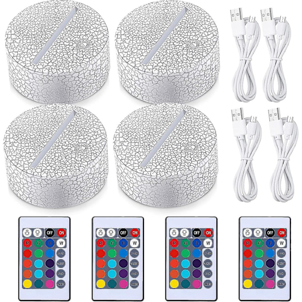 3D LED-lampbas - 4 stycken, 16 färger, fjärrkontroll