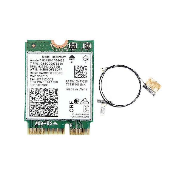 9560NGW WiFi-kortti+Antenni 1730Mbps Langaton AC 9560 Dual Band 2.4G+5G BT 5.0 802.11Ac M.2 CNVI 9560