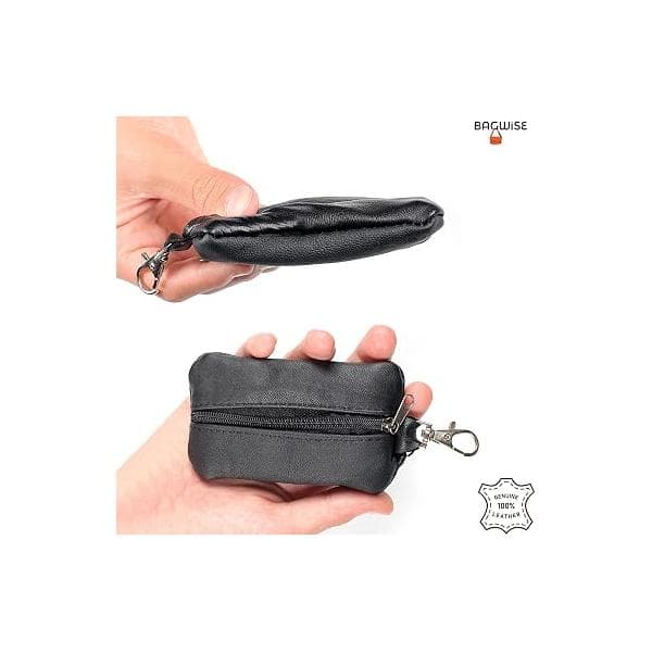 Unisex Genuine Leather Key Ring Holder with Keychain and Zipper, Slim