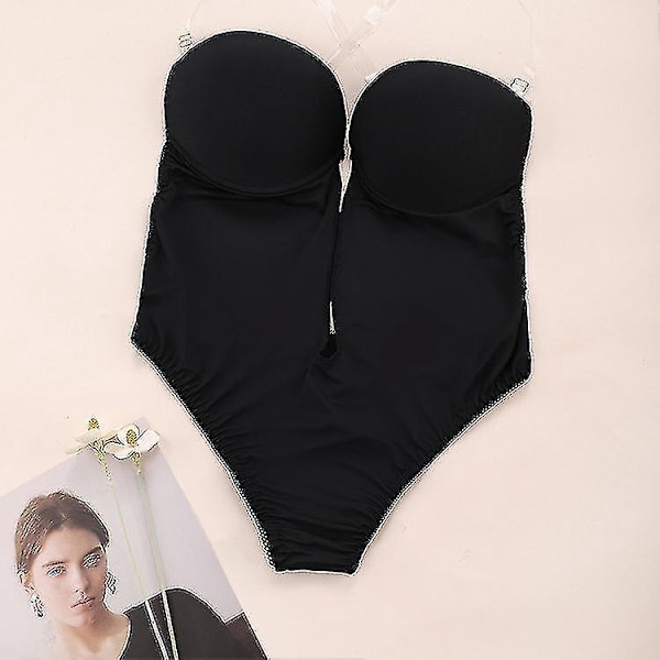 Plunging V-hals Body Shaper Bodysuit til kvinder 3XL Sort