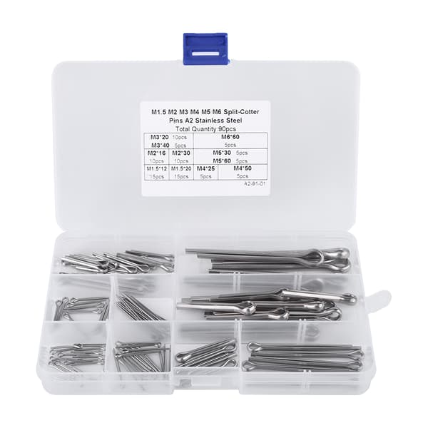 90 stk. 11 slags M1.5 M2 M3 M4 M5 M6 splittebolte sortiment med etui