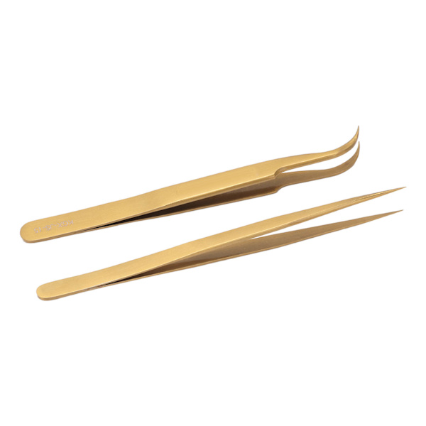 Pinsettsats i aluminiumlegering, böjd rak huvud, antimagnetisk precisionspinsett för PCB-lödning, guld