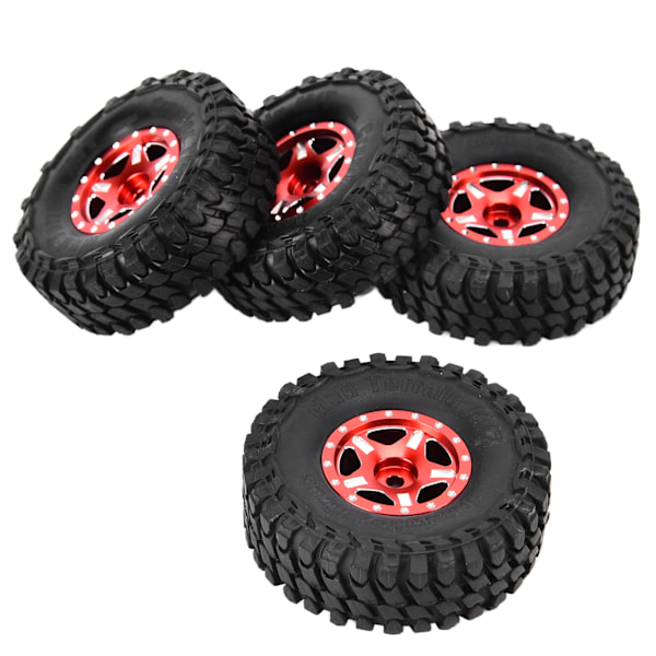 4 st 1/24 RC-bildäck i gummi, RC-fordonshjul, Crawler-bildäck för Axial SCX24 90081 AXI00001 AXI00002, röda