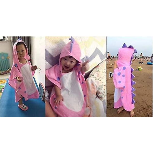 Cartoon Unicorn Dinosaur Huva Handduk för Barn, 0-4 År, Rosa