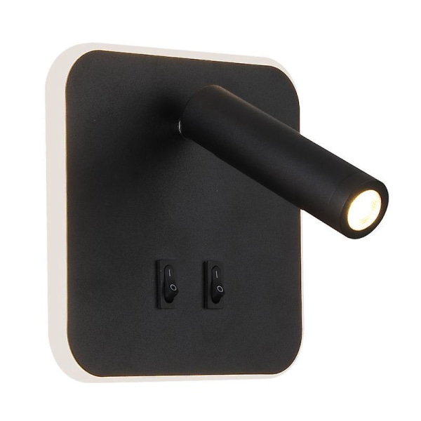 Rund Sort 9W 3000K Varmt Lys Bedside LED Væglampe med Switch