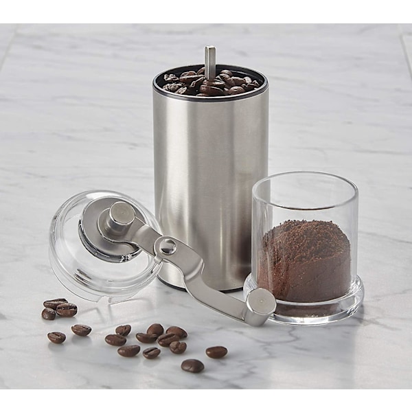Bærbar manuell justerbar espressokvern for kaffebønner - Kompakt og praktisk, 16,5 cm, sølv