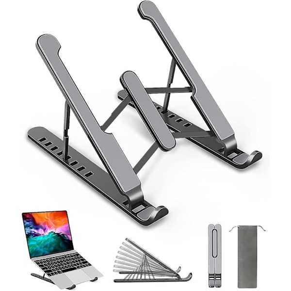 8-trins justerbar bærbar computerstand, skridsikker aluminiumslegering bærbar computerstand til MacBook Air Pro, HP, 10-15,6\"