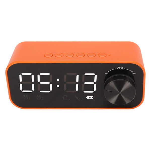 Mini Bluetooth-højttaler med kraftig bas, dobbelt vækkeur, bærbar trådløs højttaler med LED-display, orange